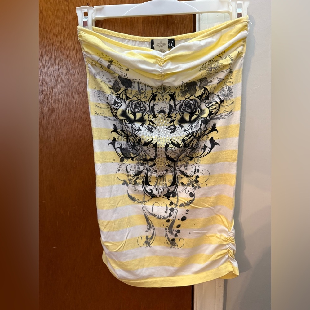 Wet Seal Yellow and White Striped Strapless Top